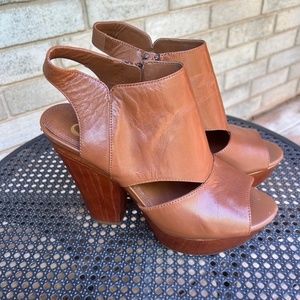 Gianni Bini Leather Peep Toe Bootie 5 Inch Heel Side Buckle